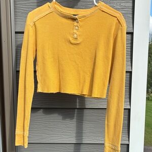 Yellow Long Sleeve Henley Crop Top